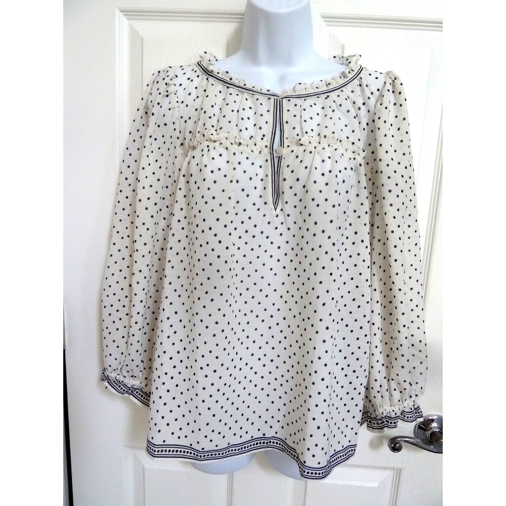 Max Studio London Polka Dot Semi-Sheer Blouse Balloon Sleeve White Black L